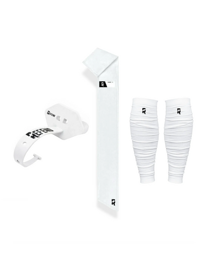 White Skill Kit Mouthguard, Towel, Leg Sleeves